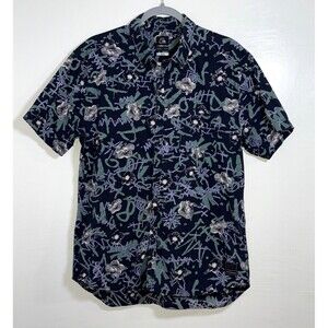 Quicksilver Men’s Hawaiian Boarding Shirt Navy Blue Slim Fit Cotton Size Medium